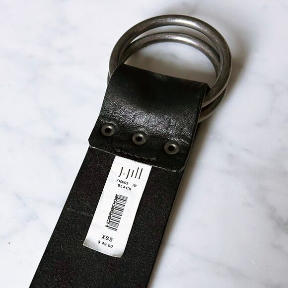 J Jill Black Leather Belt with Double Silver Rings - Women's Size XS - Picture 11 of 11